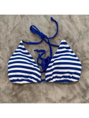 Striped Blue & White Triangle Bikini Top - Women